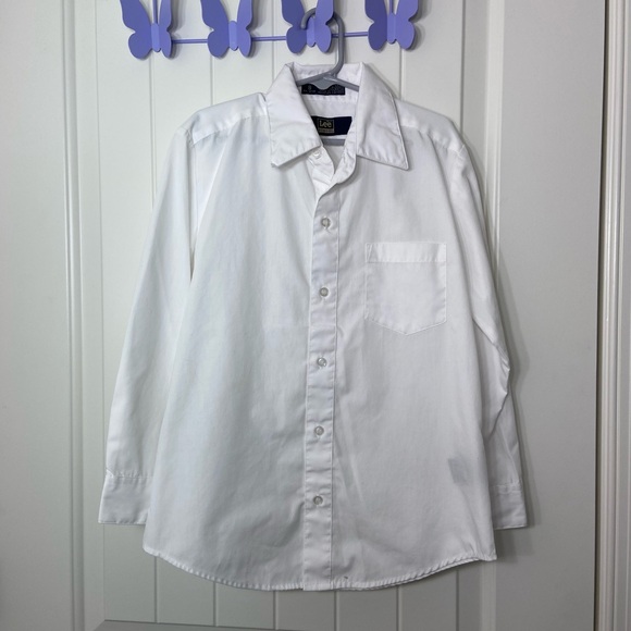 LEE School kid’s solid white uniform full front button up shirt pocket‎ size 8 - Picture 1 of 8